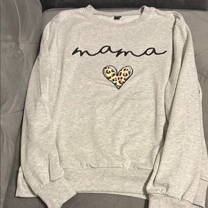 SHEIN Gray Crew Neck Sweater with Leopard Heart